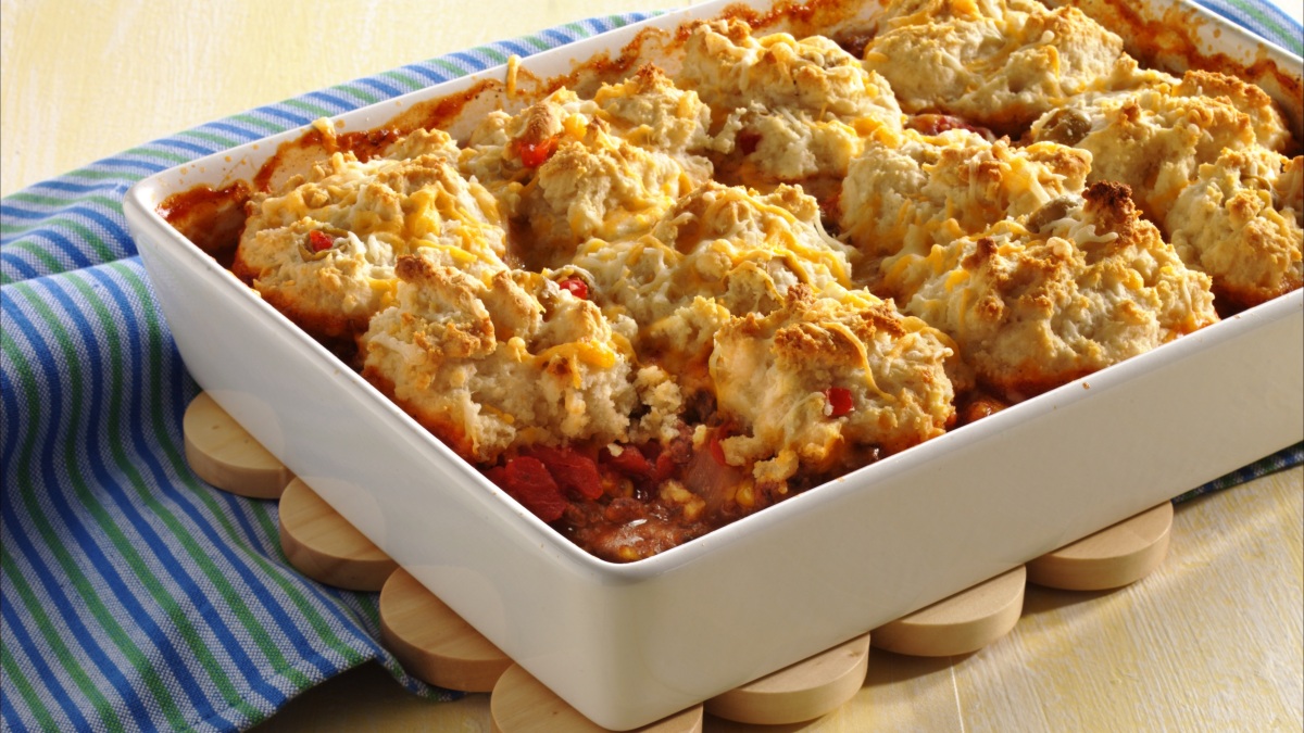 Biscuit-Topped Beef and Corn Casserole