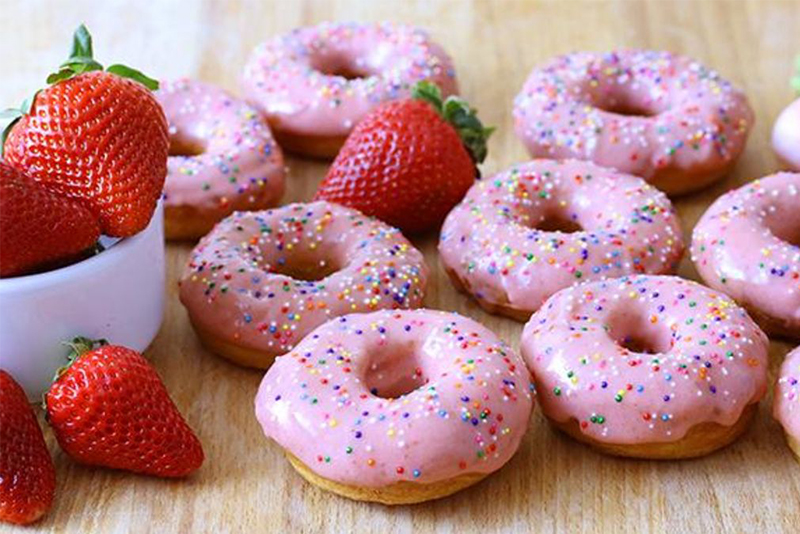 Strawberry Rhubarb Glazed Doughnuts