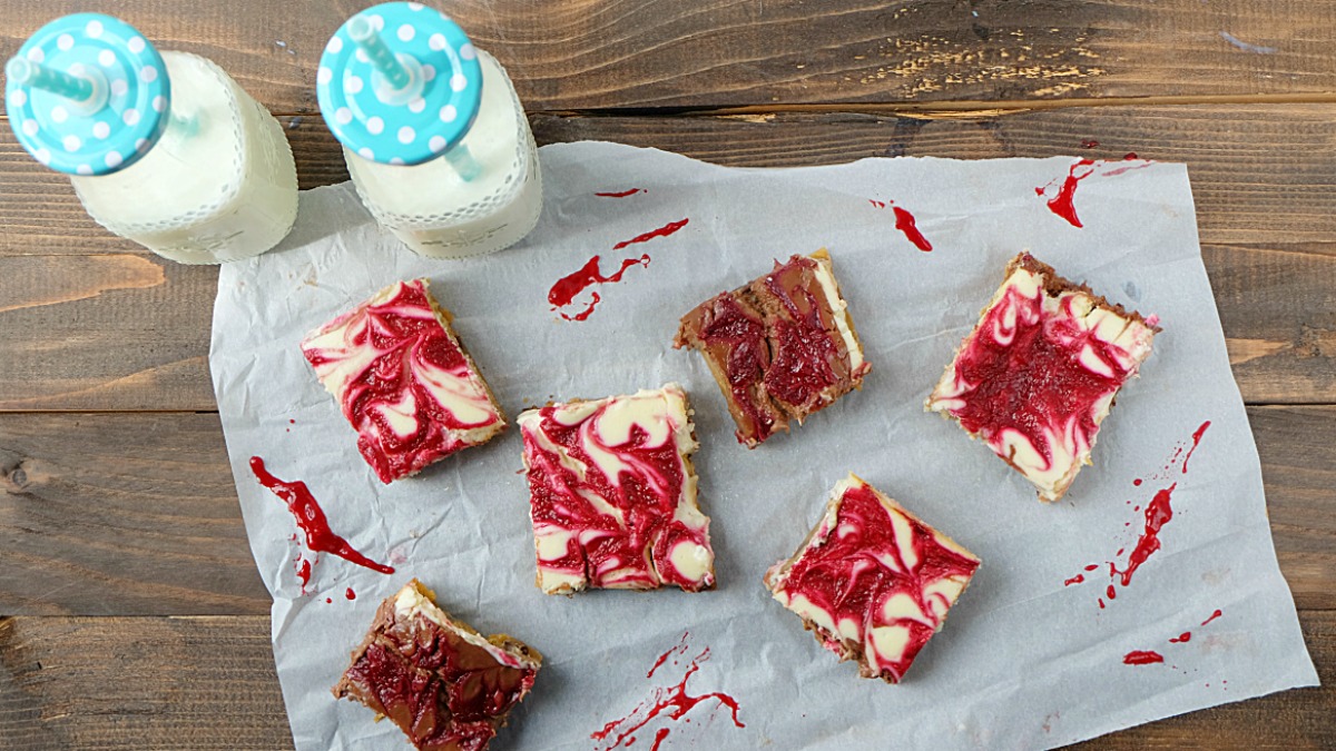 Chocolate Raspberry Marbled Cheesecake Squares