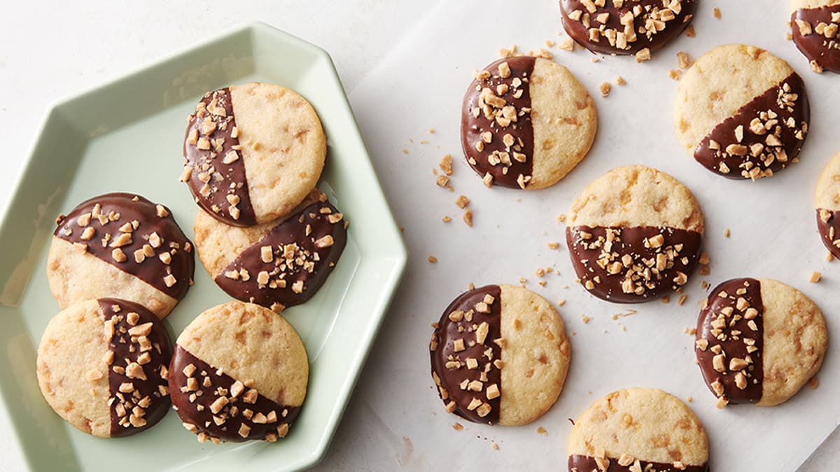 Chocolate-Dipped Toffee Butter Cookies