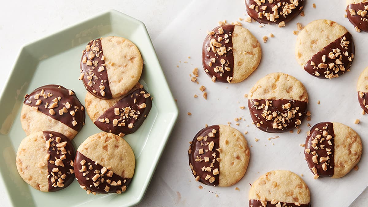 Chocolate-Dipped Toffee Butter Cookies