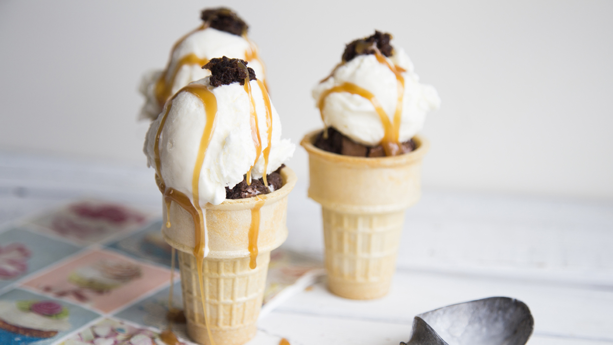 Brownie and Caramel Cone