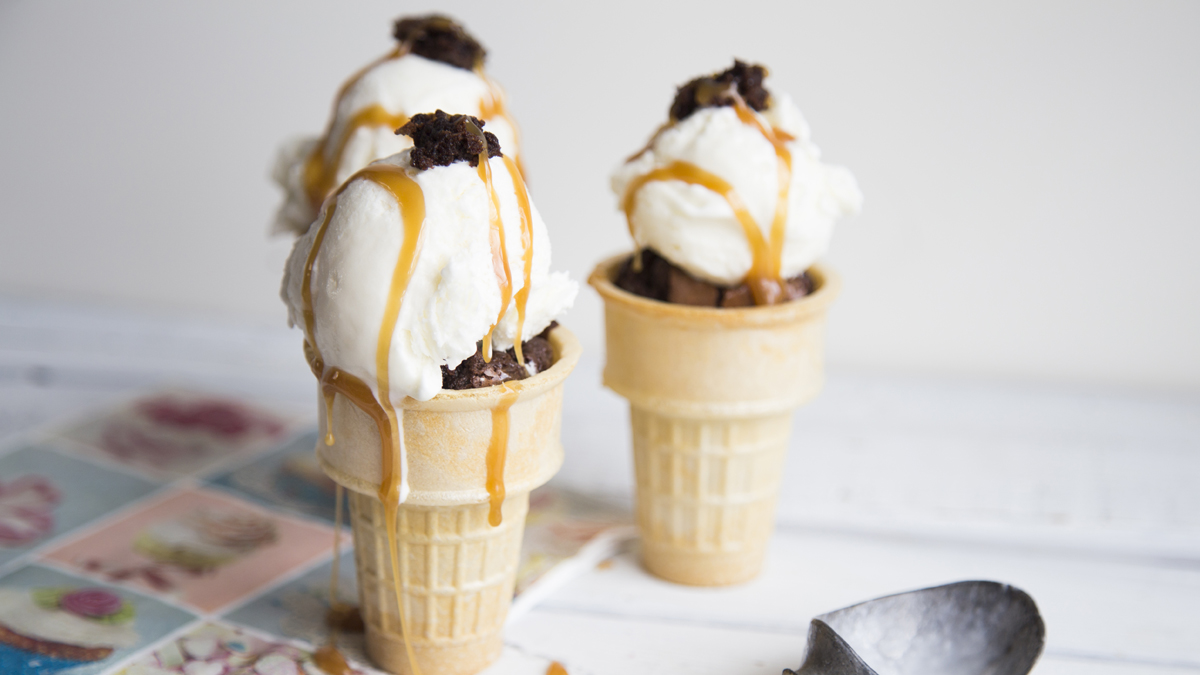 Cornet aux brownies et caramel