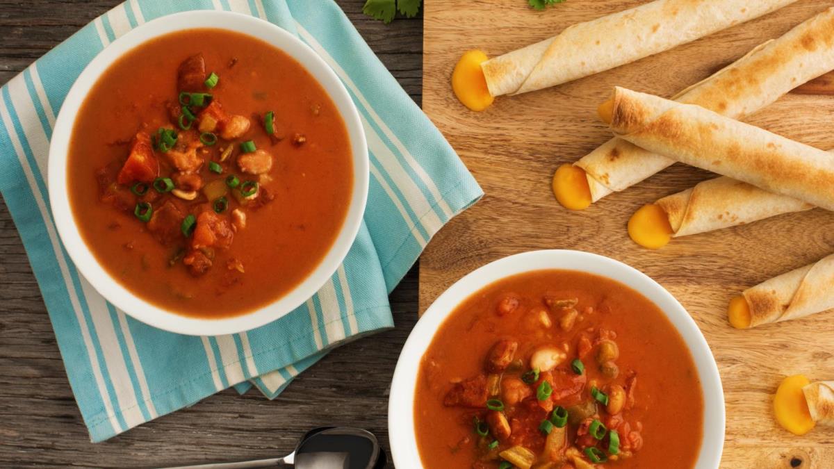 Creamy Bean Soup with Taquito Dippers