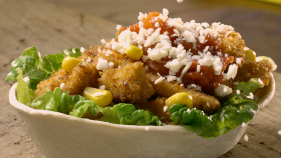 Crispy Chicken and Cheese Tortilla Bowls