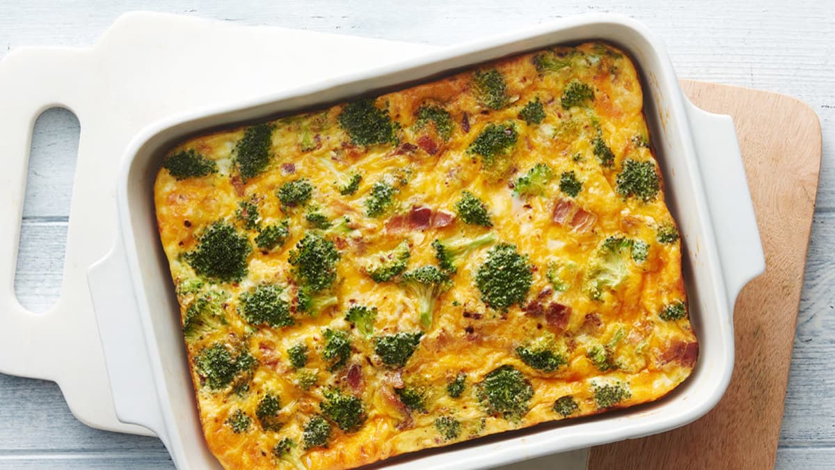 Overnight Cheesy Bacon and Broccoli Egg Bake