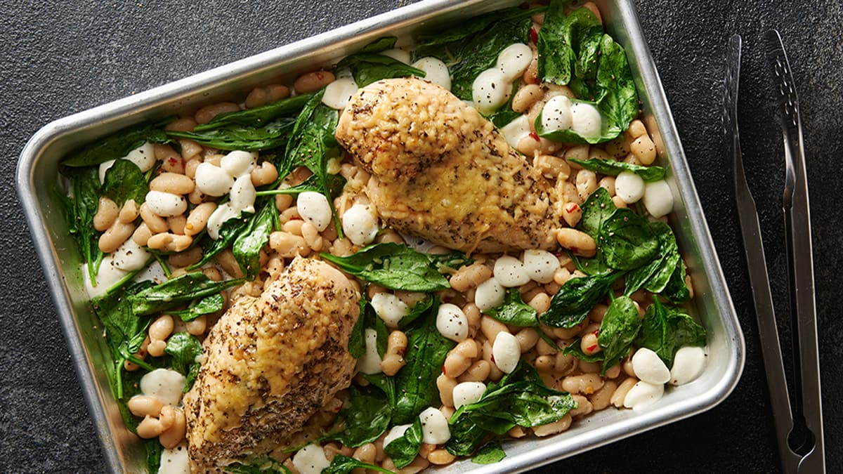 Sheet-Pan Italian Chicken White Beans and Spinach for Two