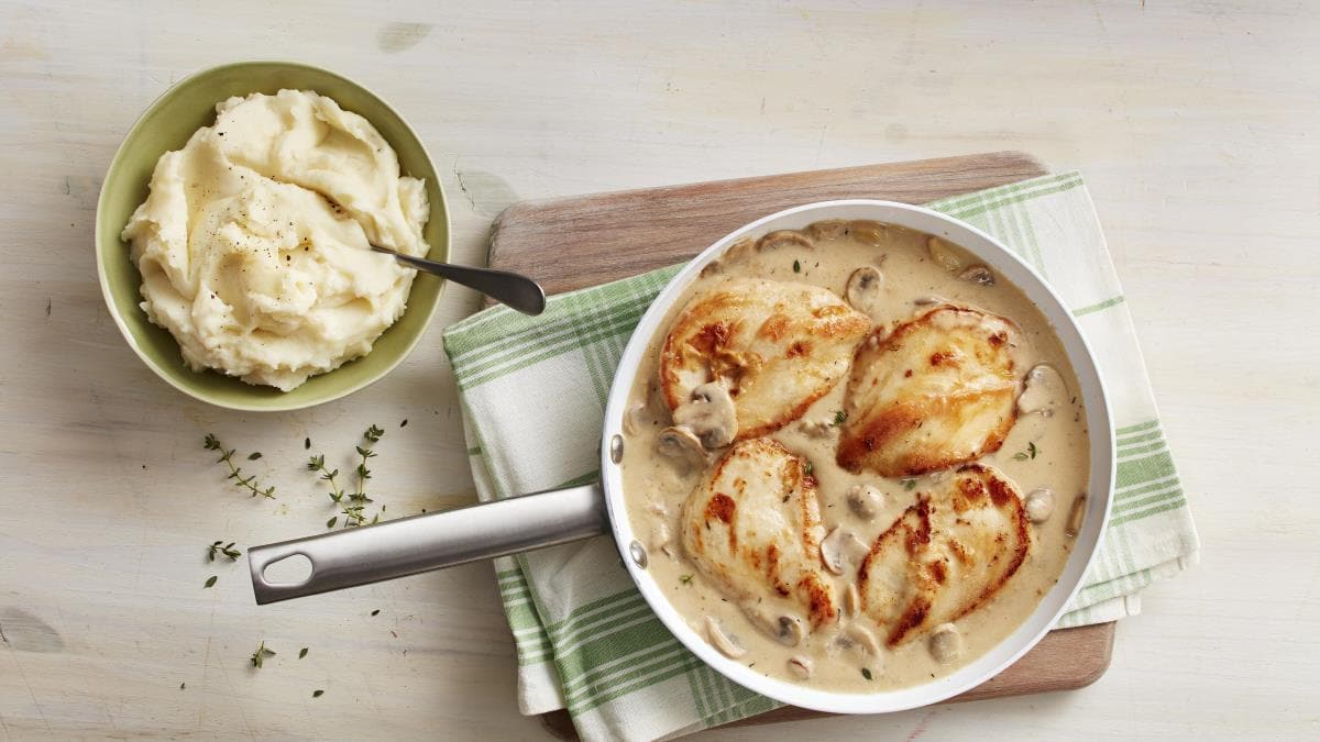 Skillet Chicken with Roasted Garlic and Mushroom Gravy