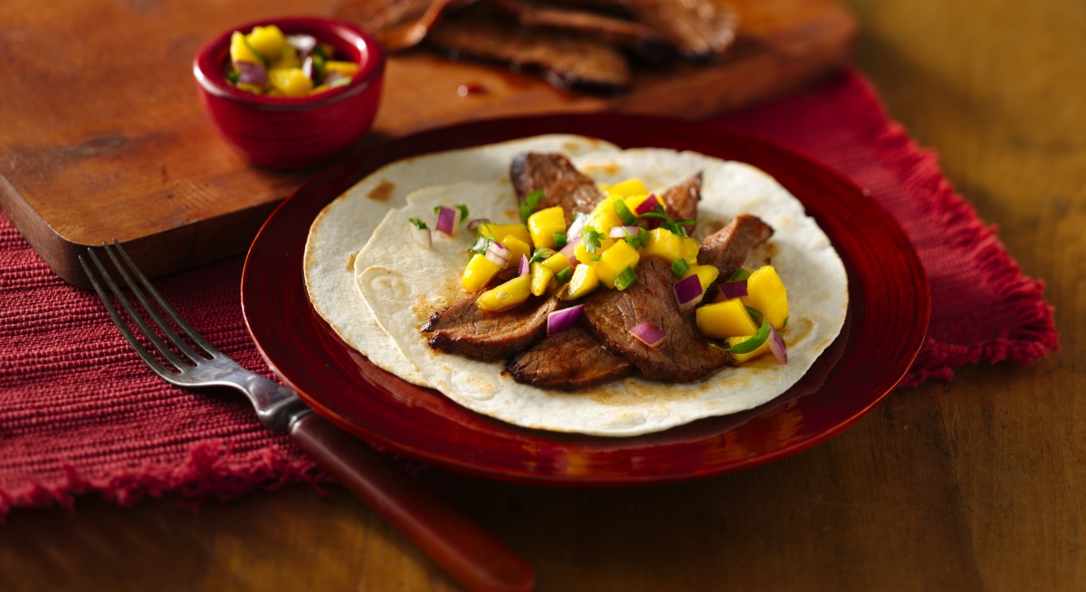 Flank Steak Tacos with Mango Salsa