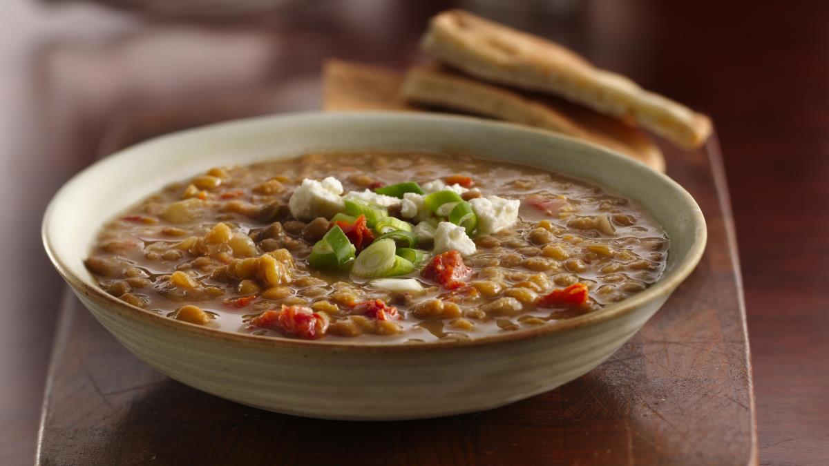 Greek Lentils with Pita Wedges