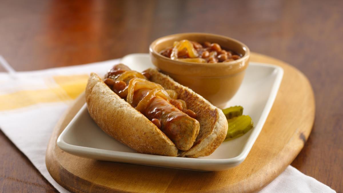 Beer-Glazed Brats and Beans