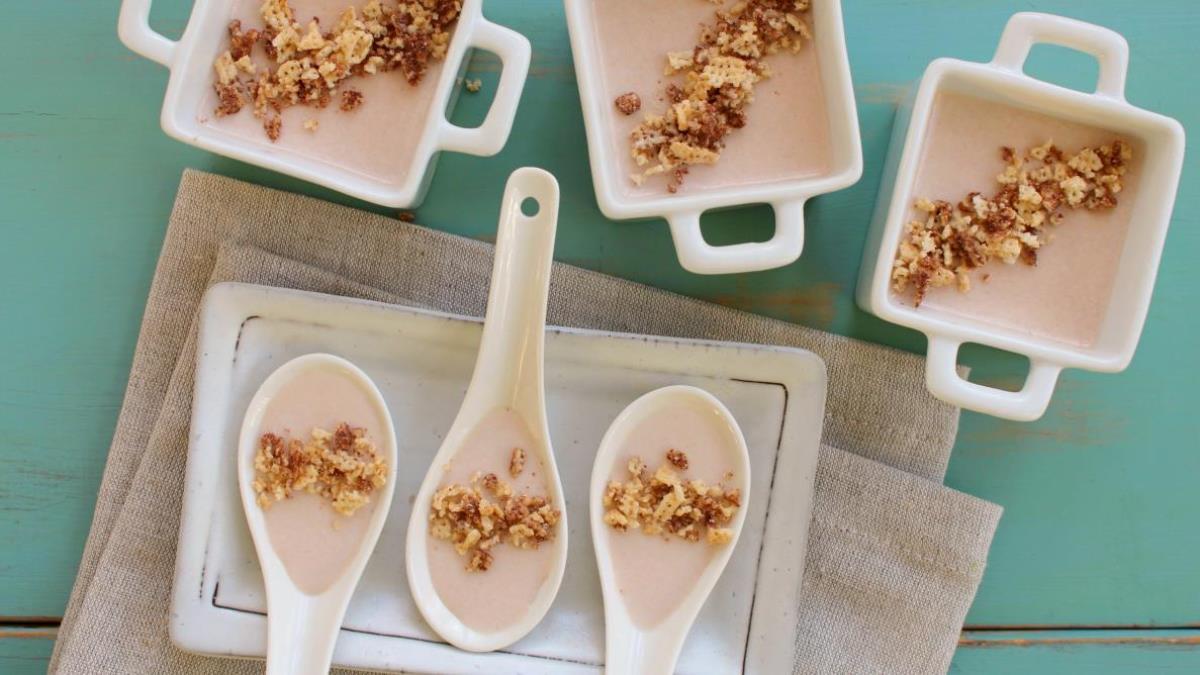 Panacota au lait de céréales avec poussière de Chex