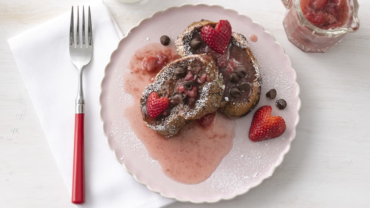 Chocolate French Toast with Strawberry Syrup