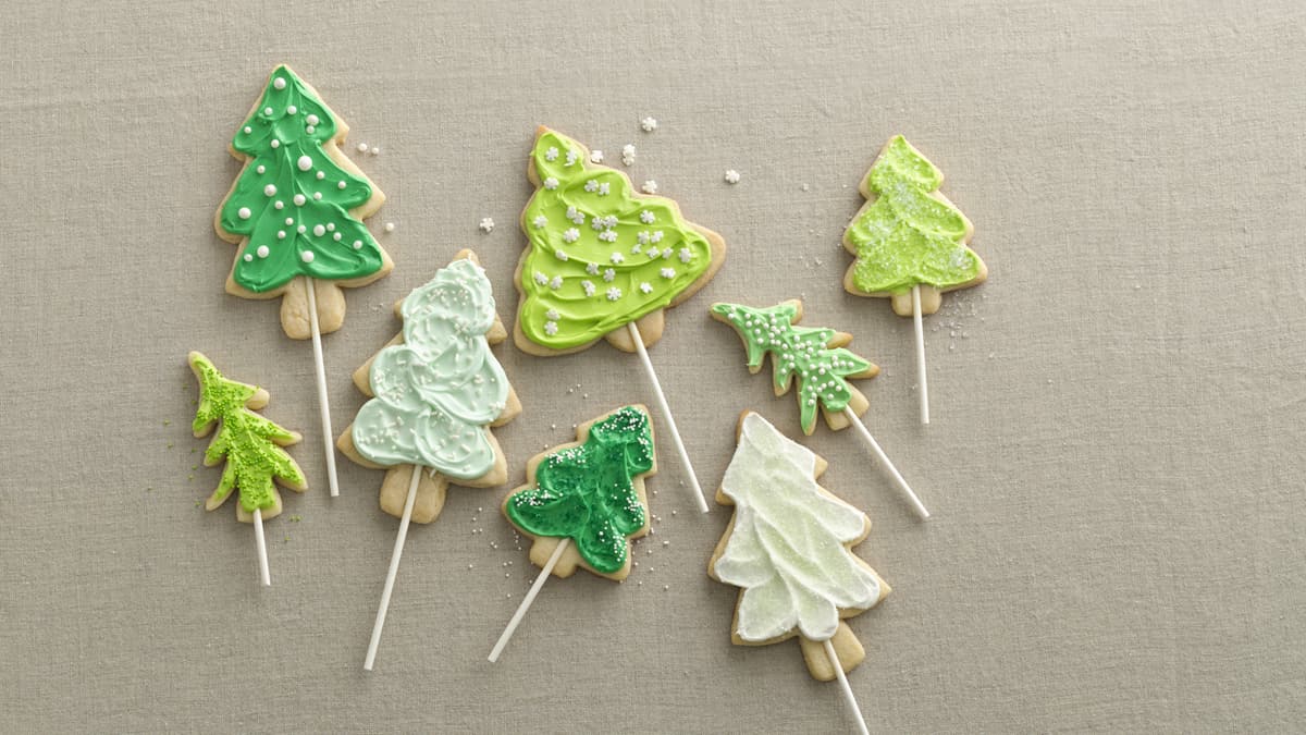 Biscuits sucettes en forme d’arbre de Noël