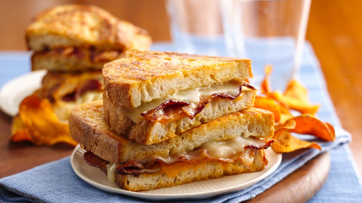 Grilled Double-Cheese and Bacon Sandwiches