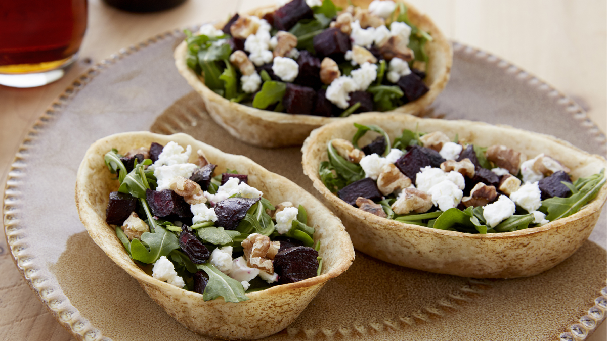 Mediterranean Tacos with Roasted Beets, Arugula and Goat Cheese