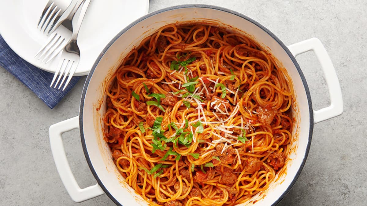 Poêlée de spaghettis crémeux