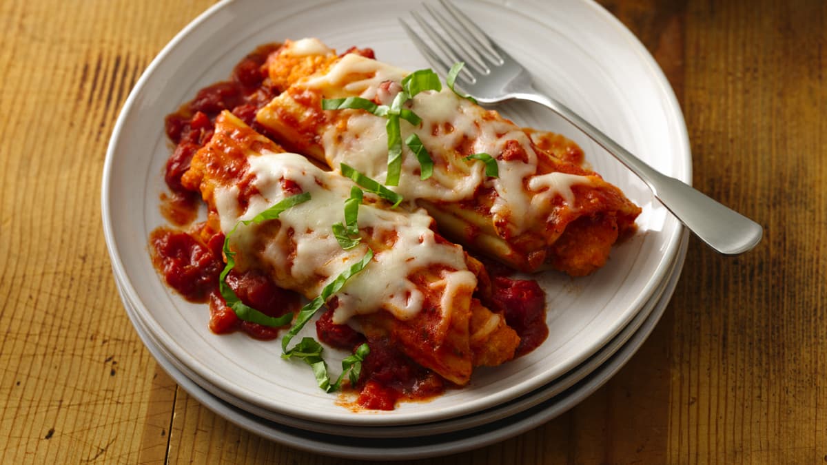 Shortcut Sausage Stuffed Manicotti with Sun Dried Tomato Sauce 