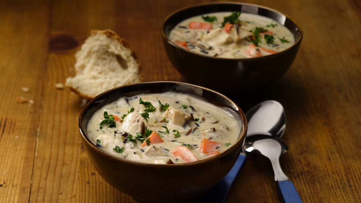 Soupe au riz sauvage et aux champignons 